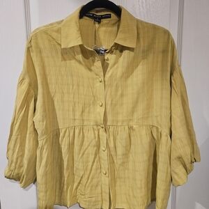 HYFVE Shabby Chic Mustard Collared Button-Down Shirt With Balloon Sleeves Size S
